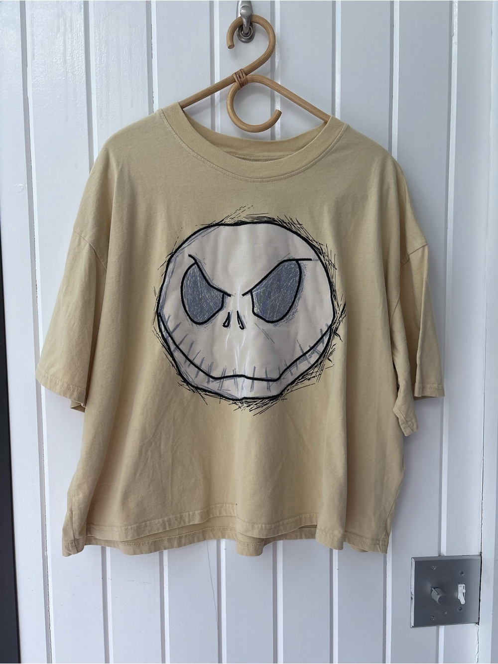 Disney parks cropped Jack Skellington Shirt with mesh and embroidered face.